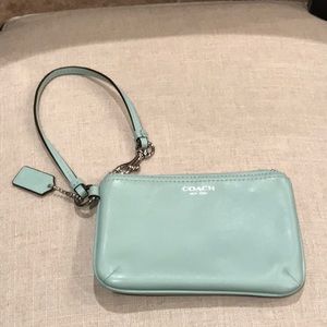 Mint Green Leather Coach Wristlet